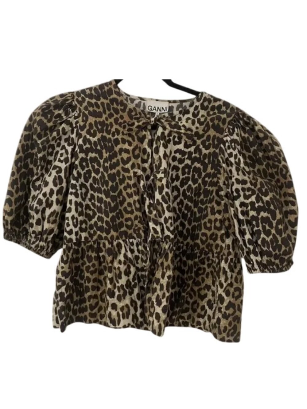 Ganni Leopard Poplin Peplum Blouse